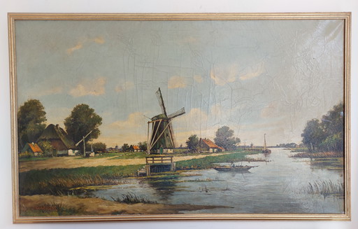 K. Schilderspel - (1882-1947) - "Boerderij aan het water" - Olieverf op doek. Linksonder gesigneerd.