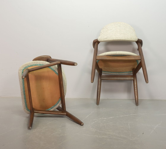 Image 1 of Sedie da pranzo Tijsseling in autentico stile vintage con tessuto di lana grigio-bianco di Hulmefa, set da 2