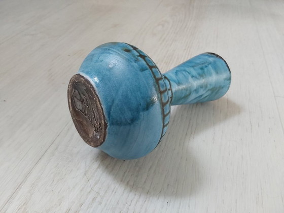 Image 1 of Vase Alain Maunier bleu dessins ethniques 