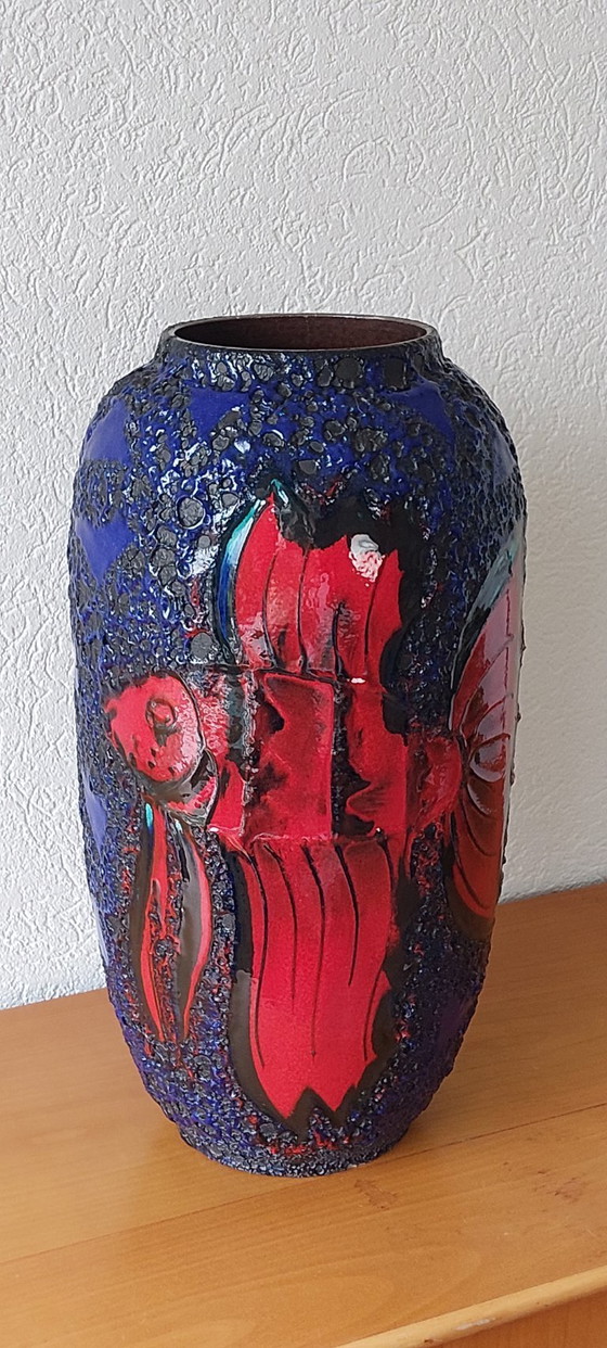 Image 1 of Fat Lava Floor Vase 'Fire Fish' by Scheurich, 1970's