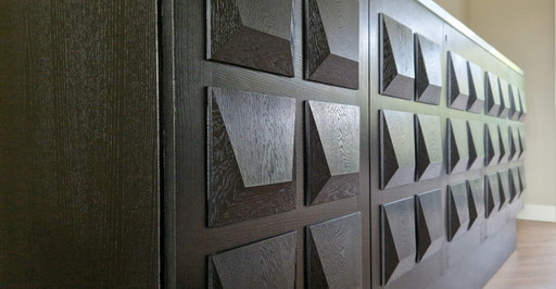 Vintage sideboard, De Coene, Brutalist design, black oak, 1970s