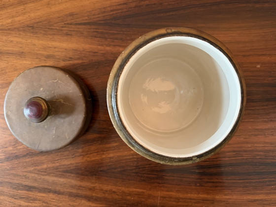 Image 1 of Ceramic tobacco jar with leather upholstery – circa 1940s–1950s