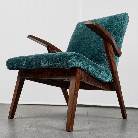 Poltrona iconica di Mieczysław Puchała, anni '60, Polonia, Poltrone, Legno, Tessile, Verde, Scandinavian (foto 9 di 13)