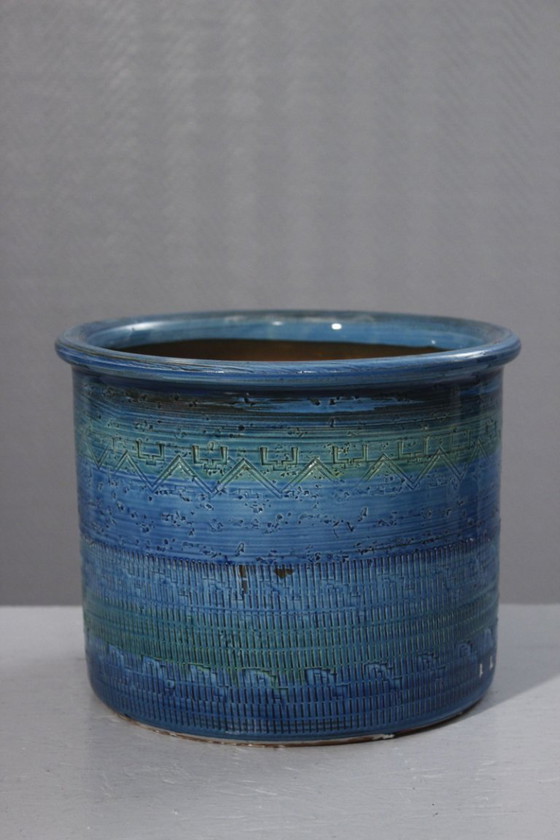 Image 1 of Grand cache pot Rimini Blu céramique vintage style Aldo Londi Bitossi 1970s