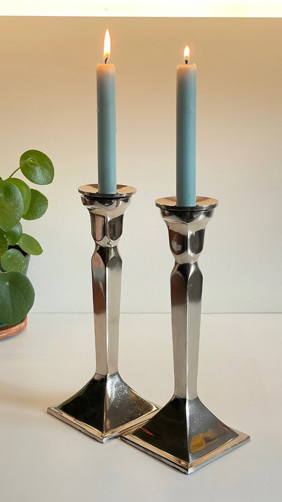 Image 1 of Coppia di candelieri vintage in fusione di alluminio cromato