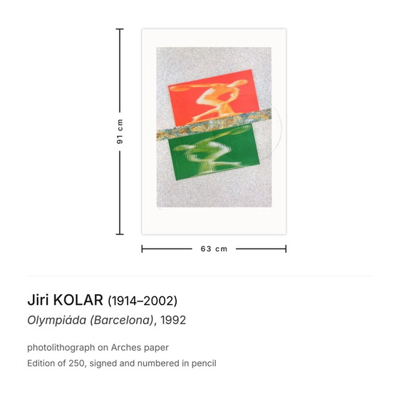 Jiri Kolar Litografía firmada Olympiáda (Barcelona) 1992 – Litografías y grabados, Paper (photo 3 of 5)
