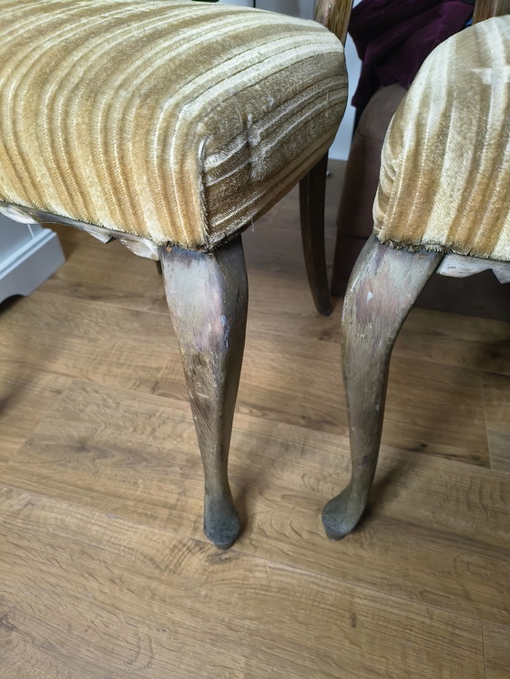 Image 1 of Art Deco wooden chairs with green velvet upholstery, 2x