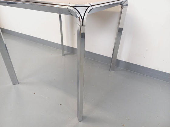 Image 1 of Tavolo da pranzo quadrato vintage Pierre Paulin in palissandro e metallo cromato degli anni '70