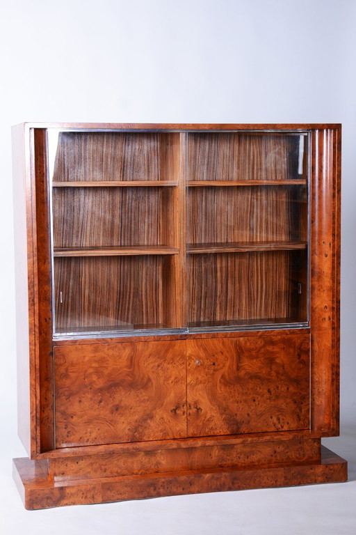 Bibliothèque Art Déco Restaurée, Orme, Acajou, Zebrano, Polie, France, Années 1920