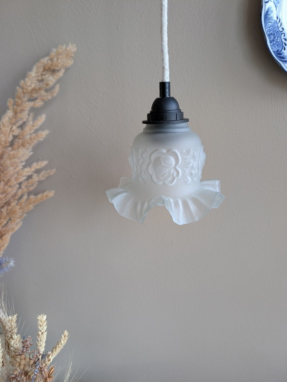Image 1 of Small vintage pendant lamp with opaline shade, 3 pieces in stock