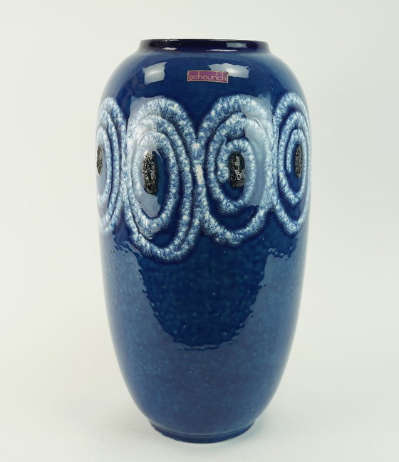 Image 1 of scheurich mid century ceramic VASE shades of blue white swirl pattern fat lava model no. 546-41