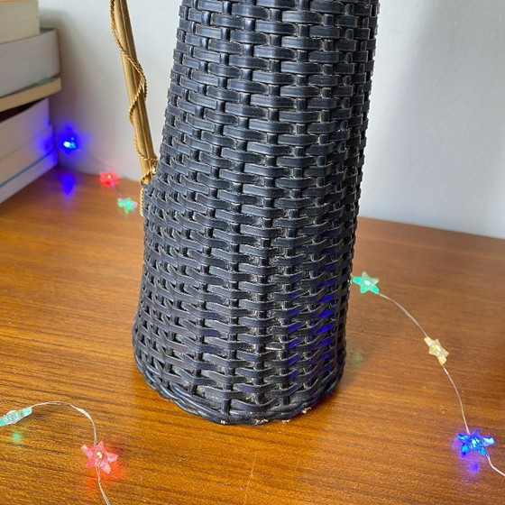 Image 1 of Glazen fles en vintage zwarte plastic gevlochten Scoubidou