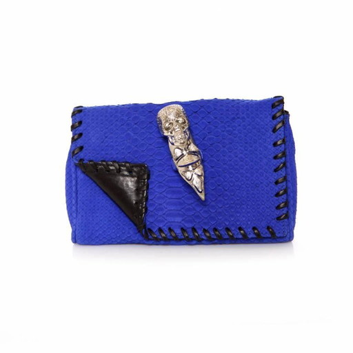 Maison Du Posh, pochette blu elettrico in pelle di serpente