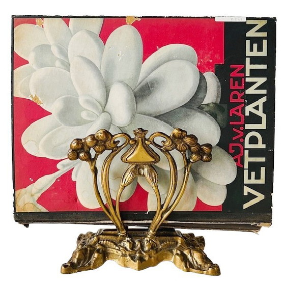 Image 1 of Antique art nouveau magazine rack brass letter holder 1900's