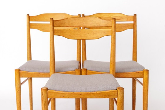 Image 1 of Set of 6 Vintage Dining Chairs 1970s, Beechwood & Teak Chairs, Mid Century Wooden Dining Chairs, Newly Upholstered