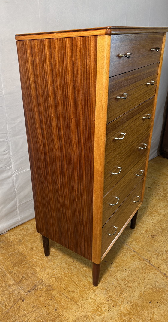 Image 1 of Mid-Century Retro Vintage Teak Chest of Drawers by Beeanese – 1960  Elegant English Craftsmanship | Six Spacious Drawers | Styli