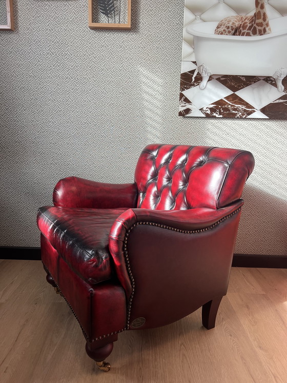 Image 1 of New Chesterfield Leather Armchair – Red/Black