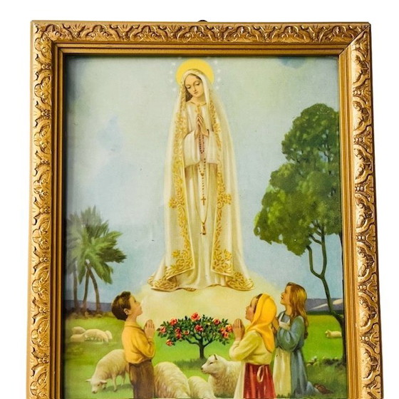 Image 1 of Vintage Religieuze lithografie Maria met drie kindjes 1940’s
