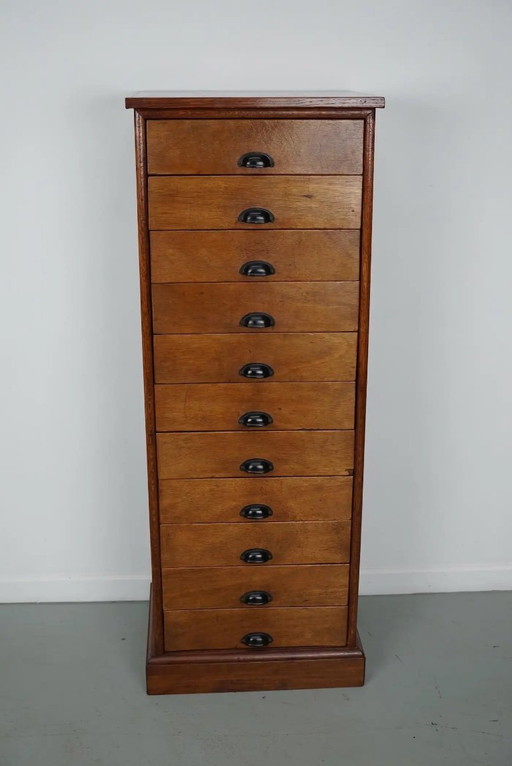 Vintage Dutch poplar wood pharmacy cabinet / filing cabinet, 1950s