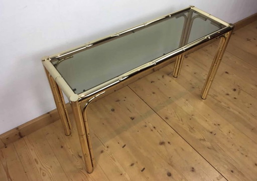 Italiaanse messing consoletafel uit de jaren 70 met imitatiebamboe