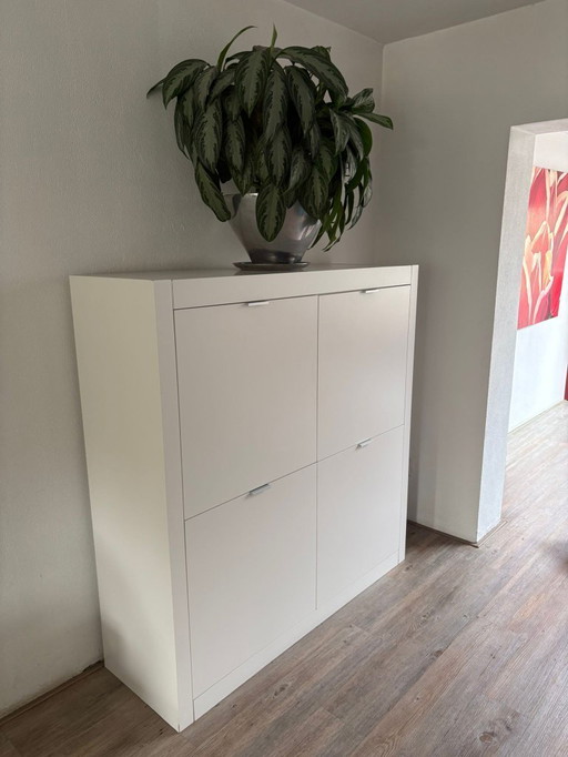 Meuble Pastoe Square S128, laque blanc neige 300, bandes/poignées en aluminium