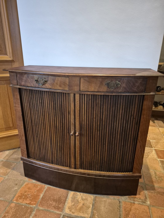 Image 1 of Strak antiek Hollands roldeur tambour cabinet, bow front kast