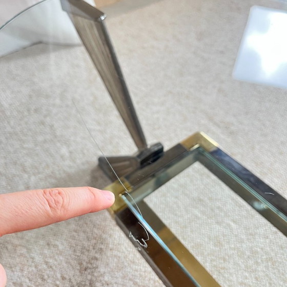 Vintage Italiaanse salontafel van glas, chroom en messing, Hollywood Regency-stijl, jaren 70. – Metal (photo 19 of 19)