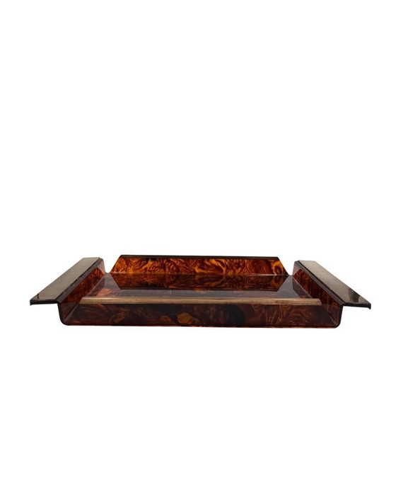 Image 1 of Hollywood regency brass and tortoiseshell lucite tray, Italy 1970s