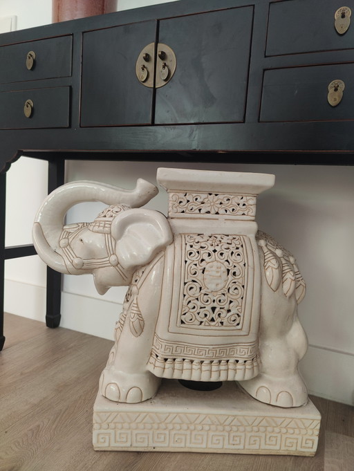 Table d'appoint éléphant en céramique, blanc cassé - 53 cm de hauteur