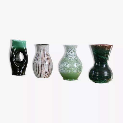 4x Accolay Vases, Signed Ceramics, France 60's