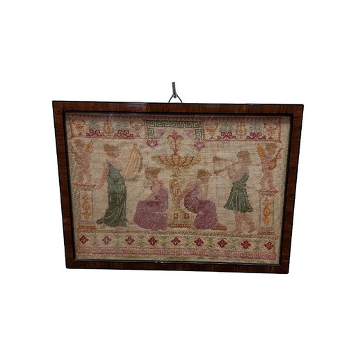 Antique framed classical embroidery, 19th century