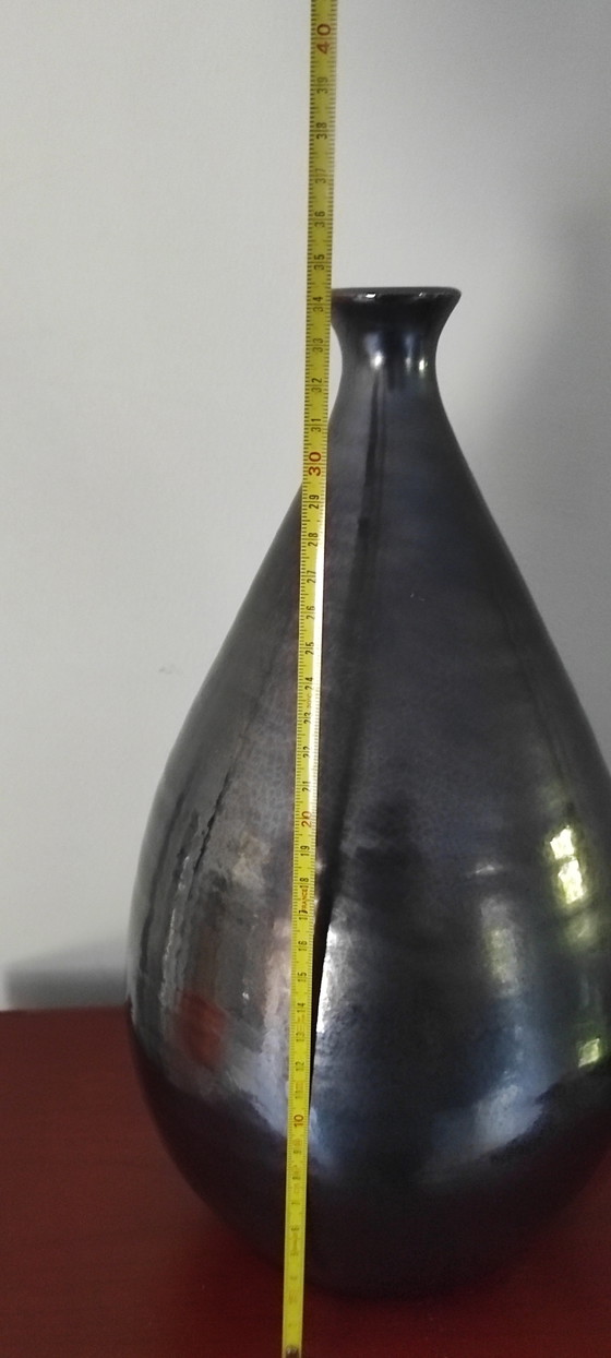 Image 1 of Vintage Mid-Century Ceramic Drop Vase (36cm) – Metallic Black
