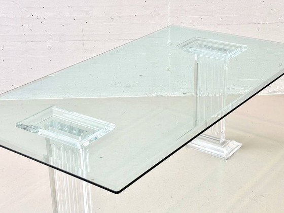 Image 1 of Glass table with acrylic glass column legs by FABIANART from Rome, Italy, 1980s