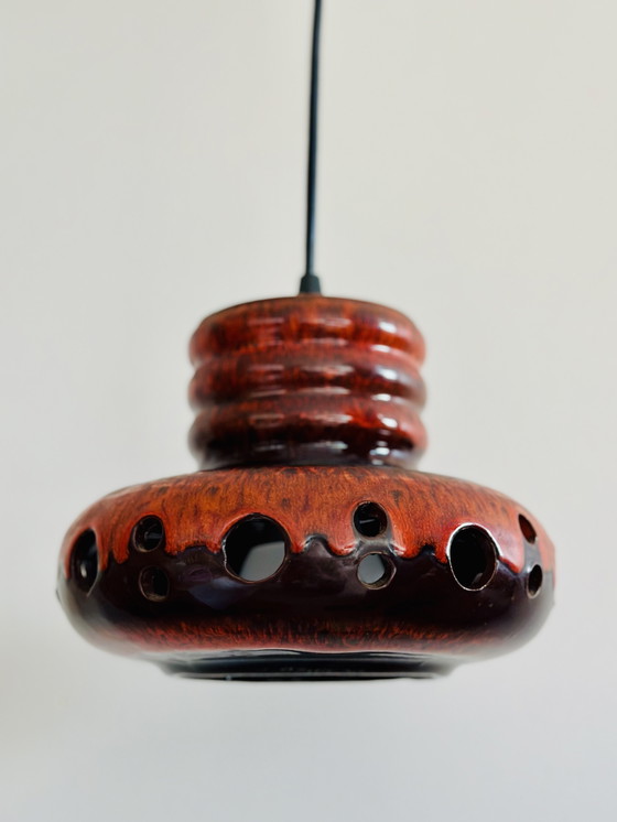 Image 1 of Vintage Herda Lava Pendant Lamp — Ceramic in Brown & Red | Space Age | Mid-Century Modern