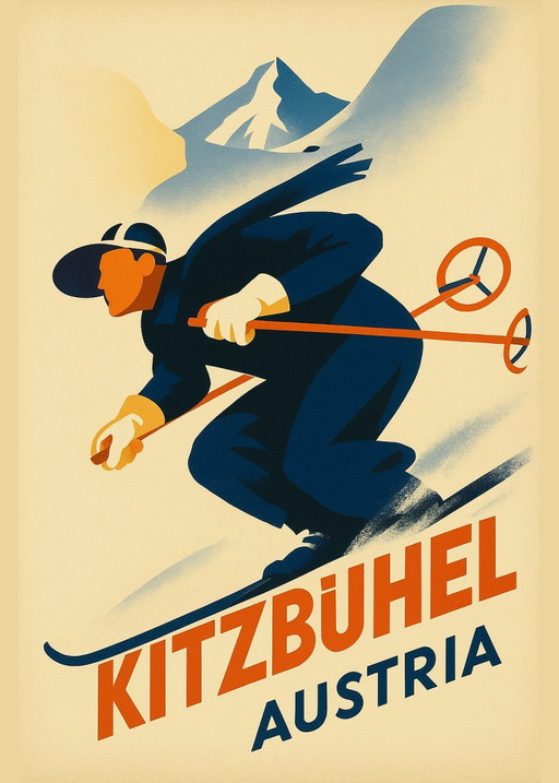 Póster de esquiador de Kitzbühel Austria