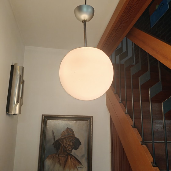 Image 1 of Vintage 1970s Opaline Globe Pendant Lamp – Space Age Design – Rewired