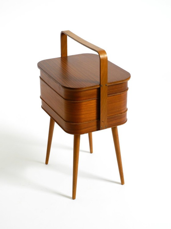 Image 1 of Beautiful original Mid Century teak sewing box with hinged compartments