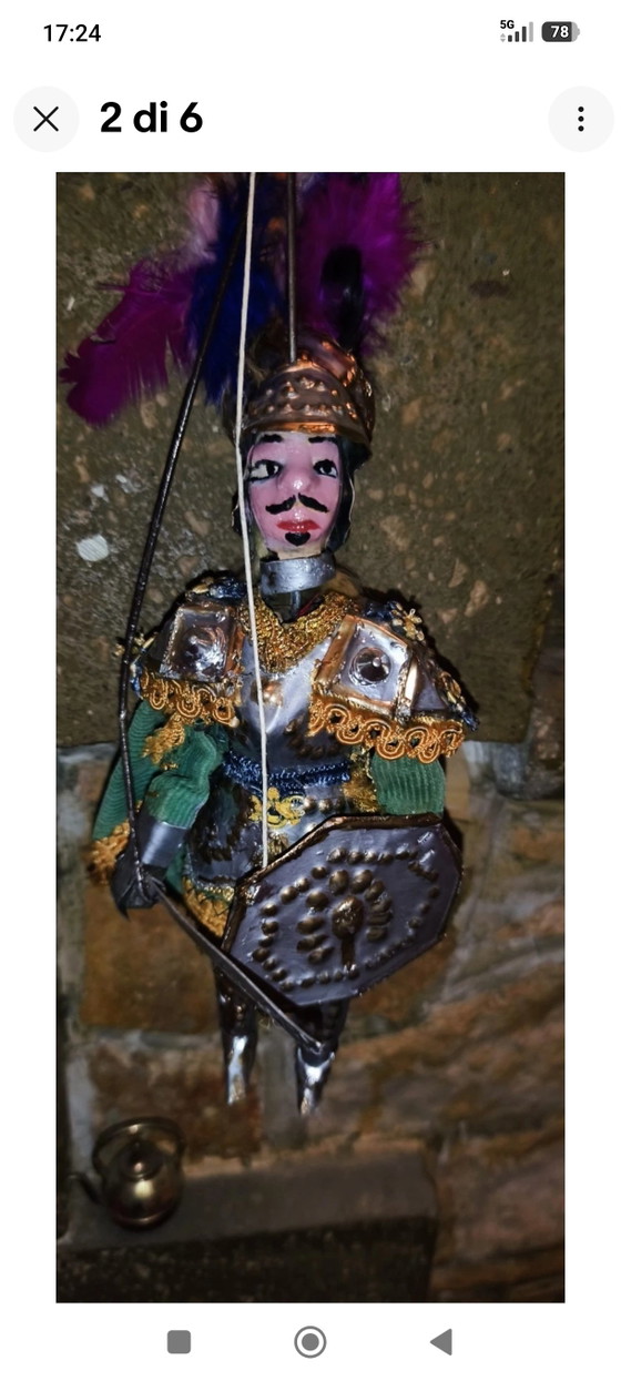 Marionnette sicilienne vintage de 28 cm - Probablement Orlando – Objets déco, Metal, Textile (photo 2 of 6)