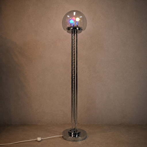 Vintage Itliaanse design Space Age vloerlamp Chroom en Glas (jaren 70 / 70s) unieke lamp 