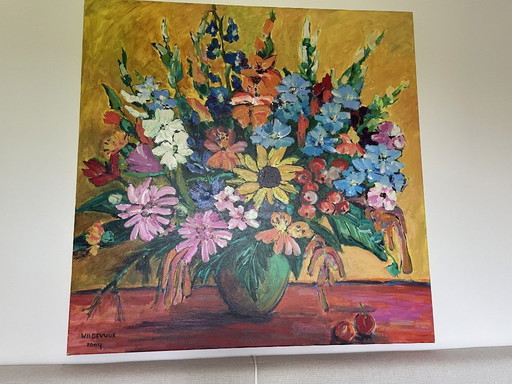 Maya Wildevuur origineel, op canvas "groot kleurrijk boeket" 
