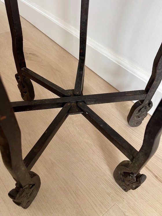 Image 1 of Table à thé asiatique ancienne avec bols en bronze