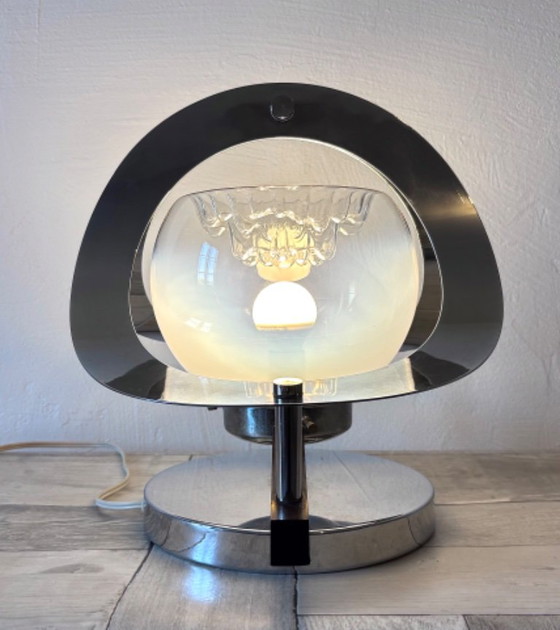 Vintage Space Age Lamp - Murano, Mazzega, 70s, Italian design, Table lamps, Chrome, Glass, Silver (photo 2 of 14)