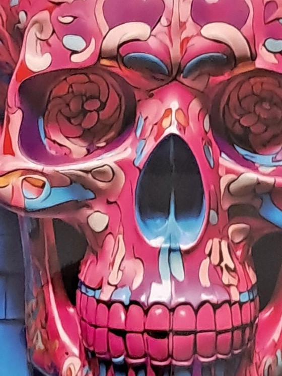 Image 1 of DEAD HEAD - Il teschio rosa in stile Bauhaus - Stampa su alluminio