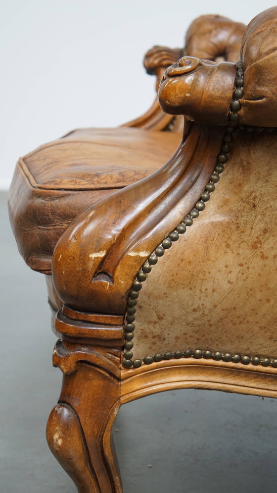 Image 1 of Antieke Schapenleren Chesterfield Fauteuil