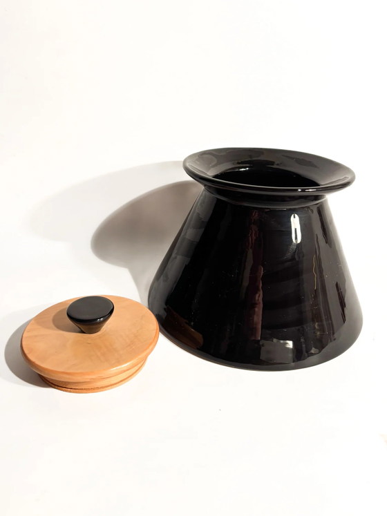 Rometti 1960s Black Ceramic and Wood Cookie Jar – Vases (photo 7 of 8)