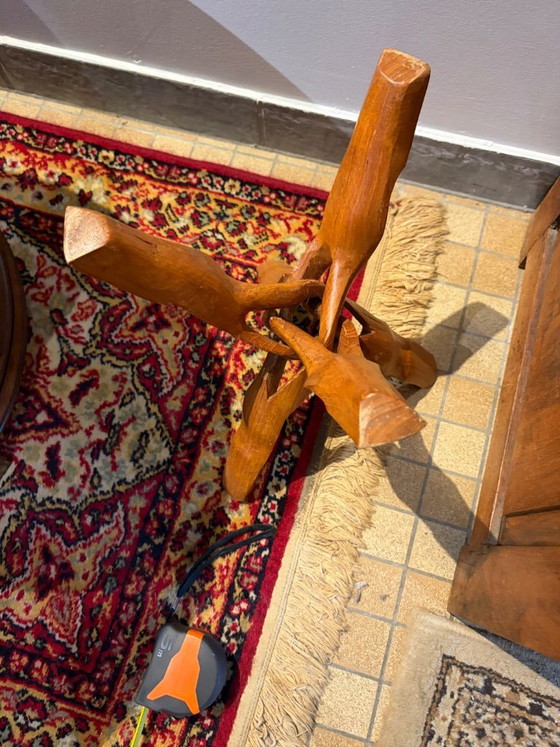 Image 1 of Vintage hand-carved wooden side table / plant table – Foldable