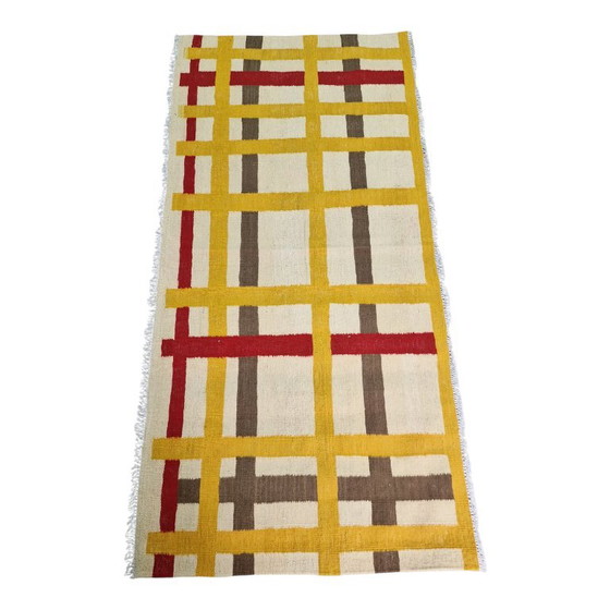 Piet Mondrian New York City Loper | Handgeweven Wol op Katoen | Kunst Gangloper | 26 × 67 inch 65 x 170 cm (photo 3 of 10)