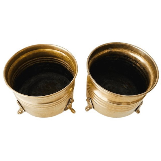 Image 1 of Set vintage di vasi da fiori in ottone e oro con zampe di leone, anni '50