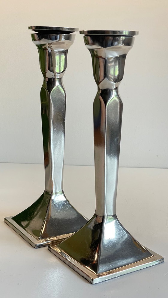 Image 1 of Coppia di candelieri vintage in fusione di alluminio cromato