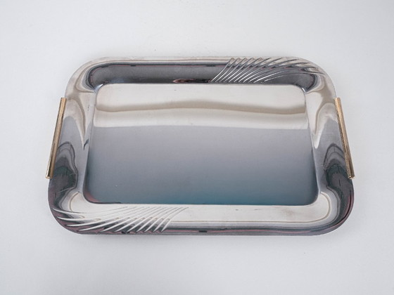 Image 1 of Bandeja de acero inoxidable, diseño italiano, década de 1970, fabricada en Italia.